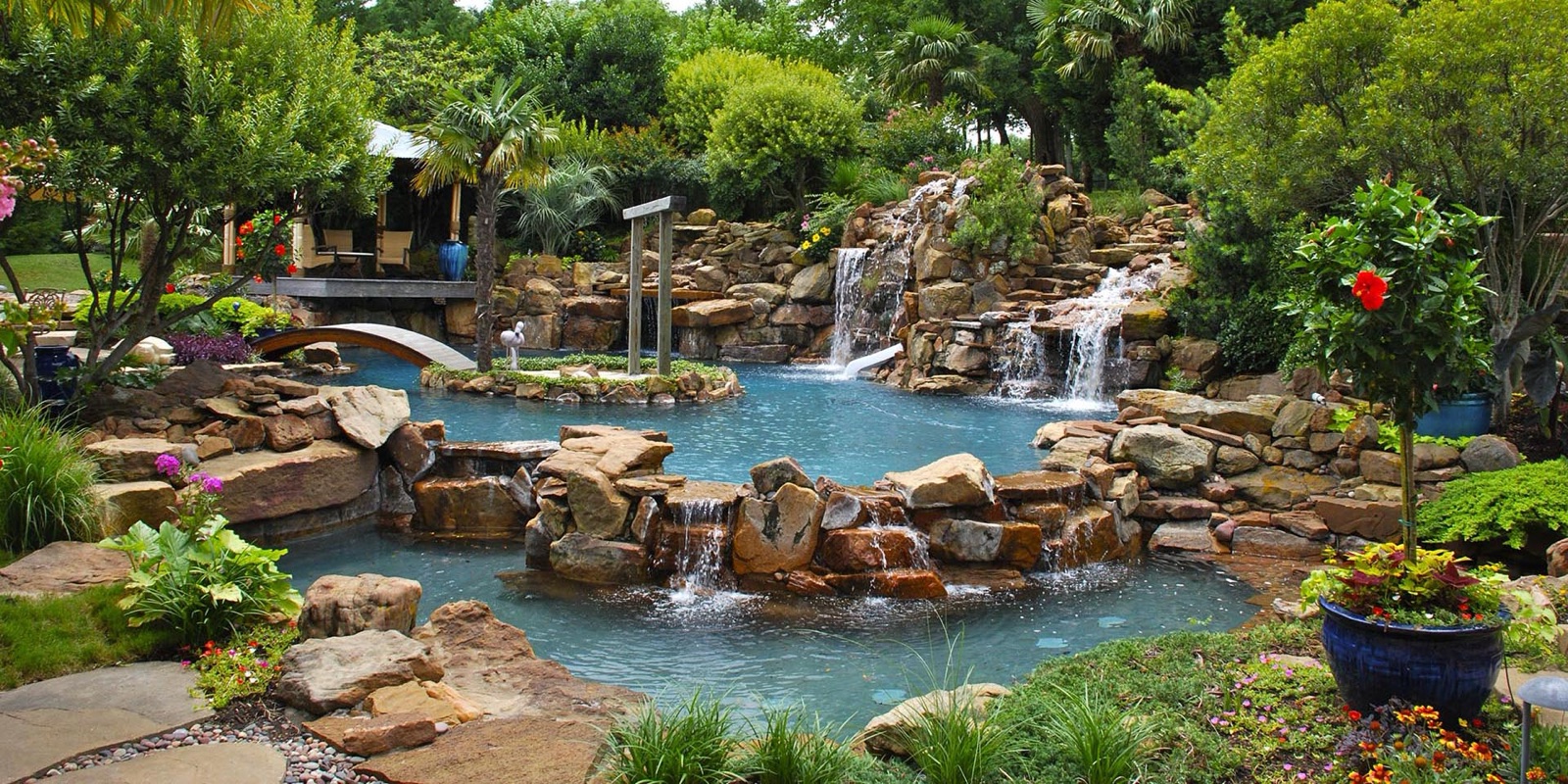 Bali Tropical Garden pool and garden view 5 - residential landscape design in Dallas TX