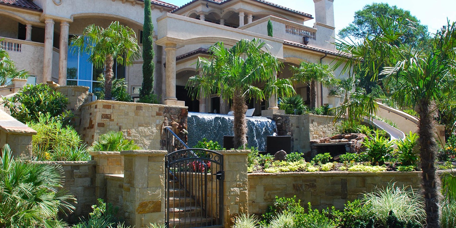 Mediterranean Estate pool and landscape view 6 - residential landscape design in Dallas TX