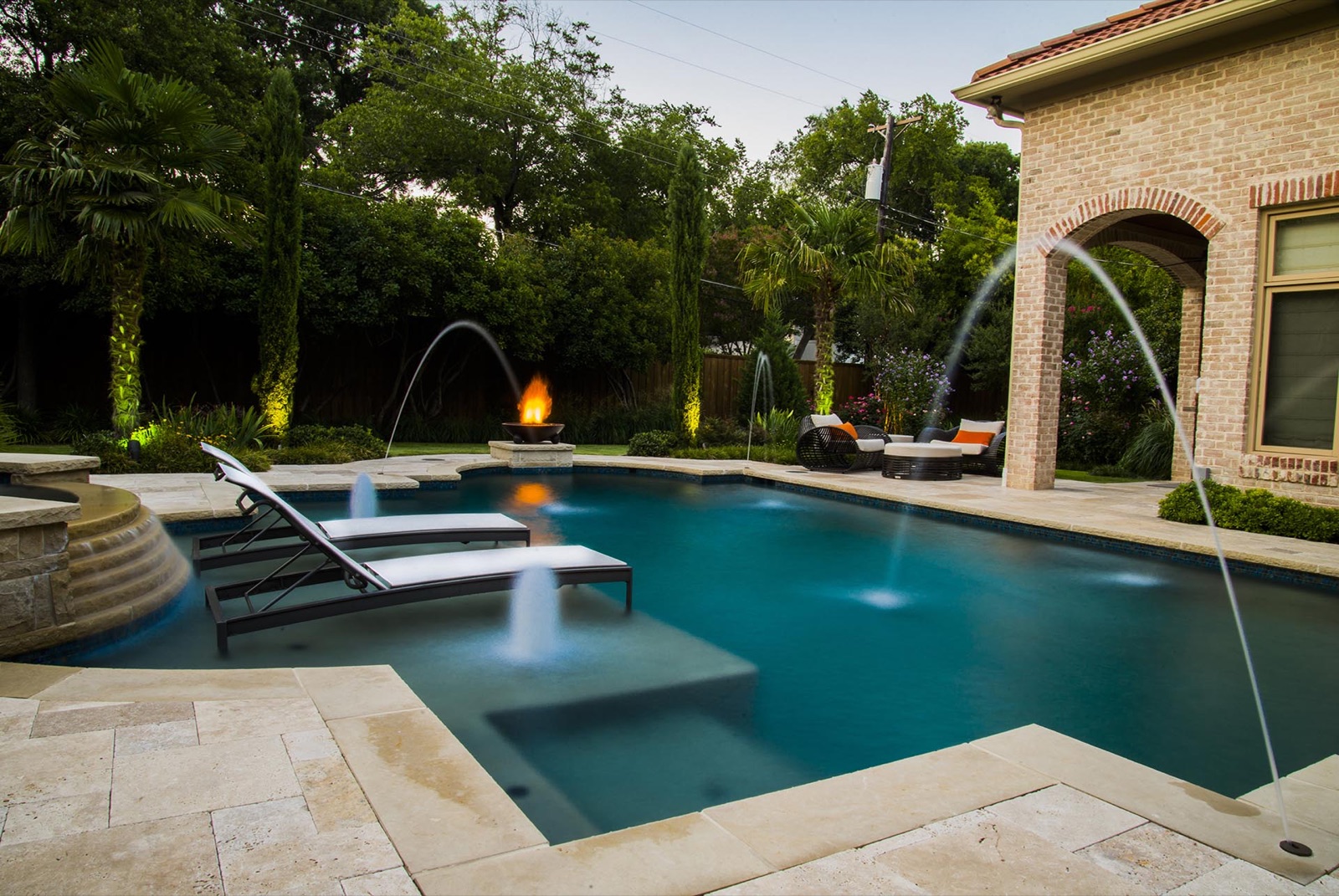 Mediterranean Pool Retreat pool detail - Mediterranean landscape design by Original Landscape Concepts in Dallas