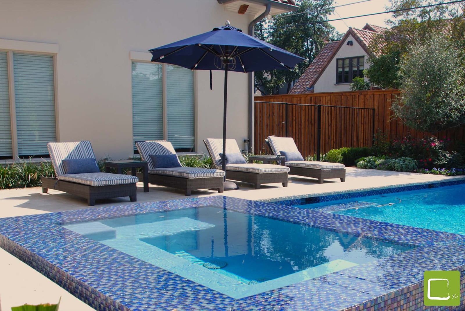 Modern University Park pool spa design in Dallas by landscape design firm