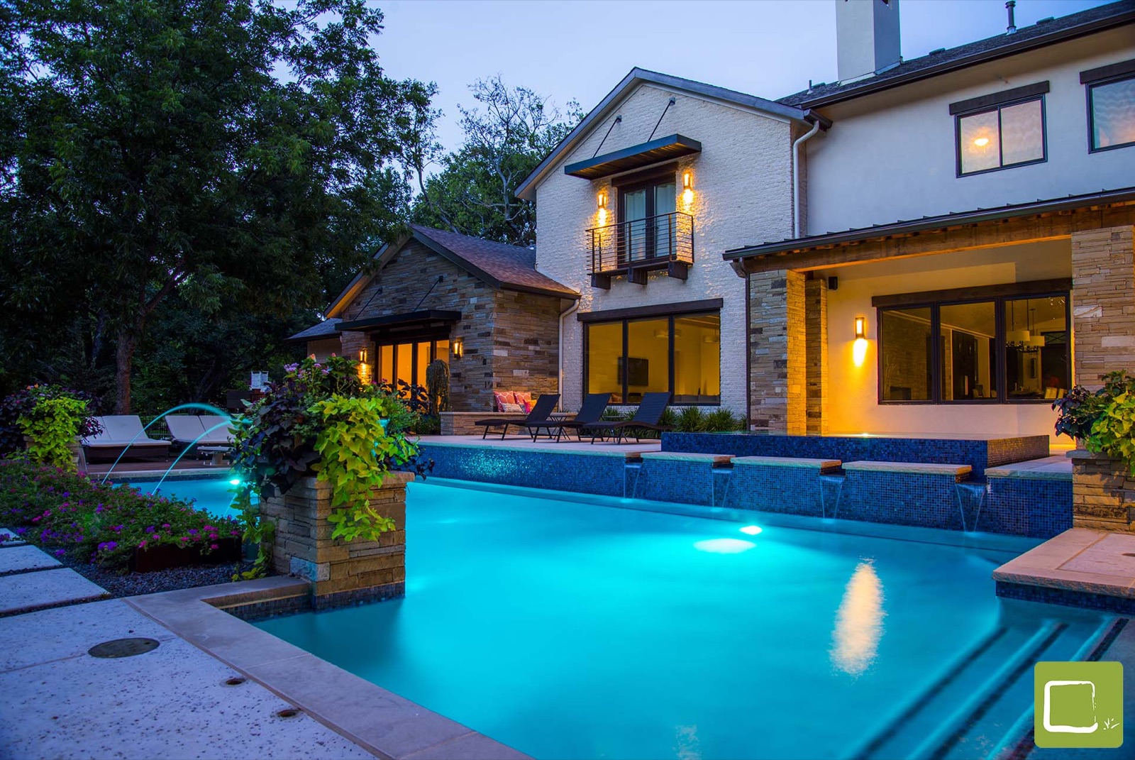 Natural park style pool landscape in Dallas by residential landscape designer