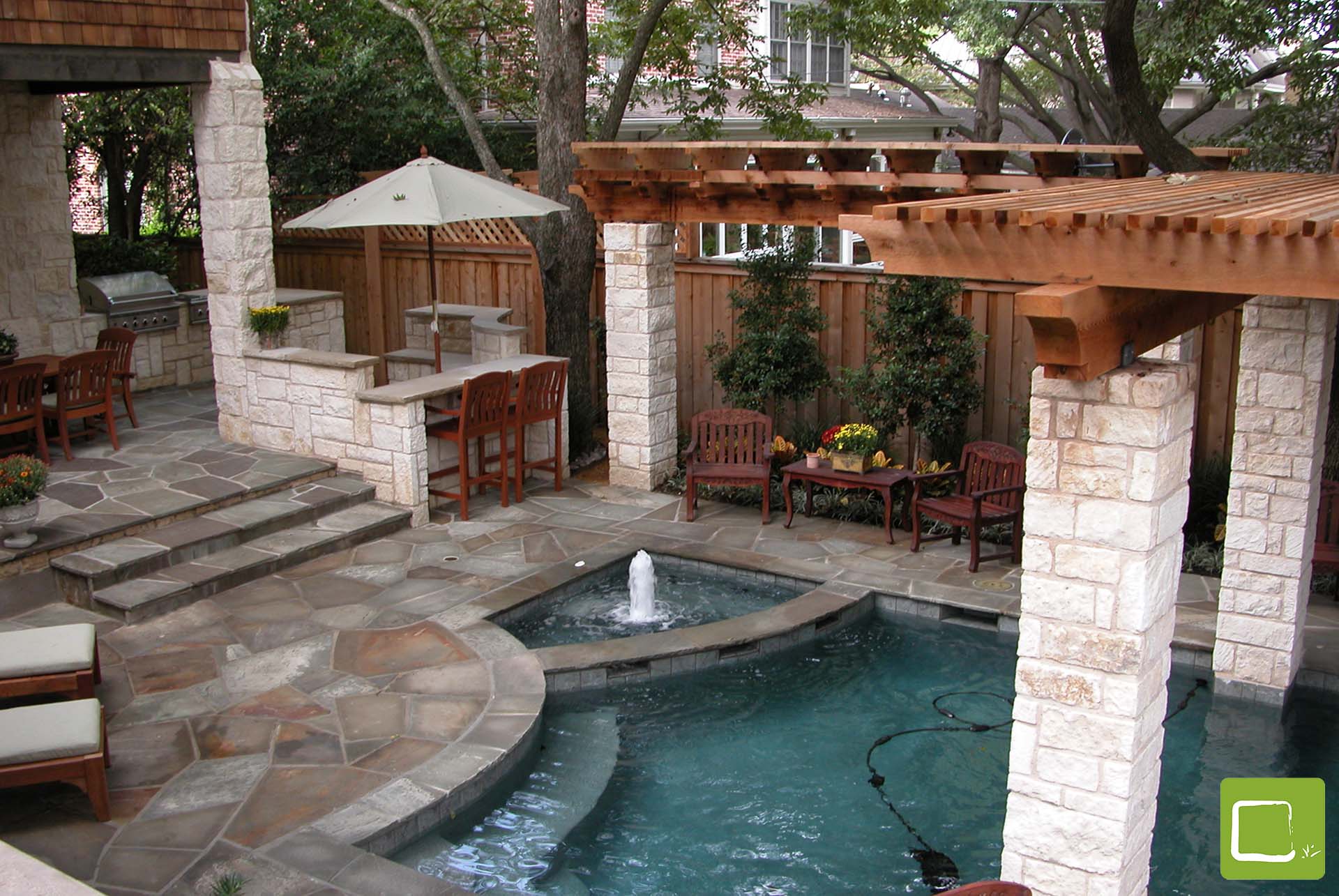 Traditional Pool Courtyard courtyard detail - transitional traditional landscape design by Original Landscape Concepts in Dallas