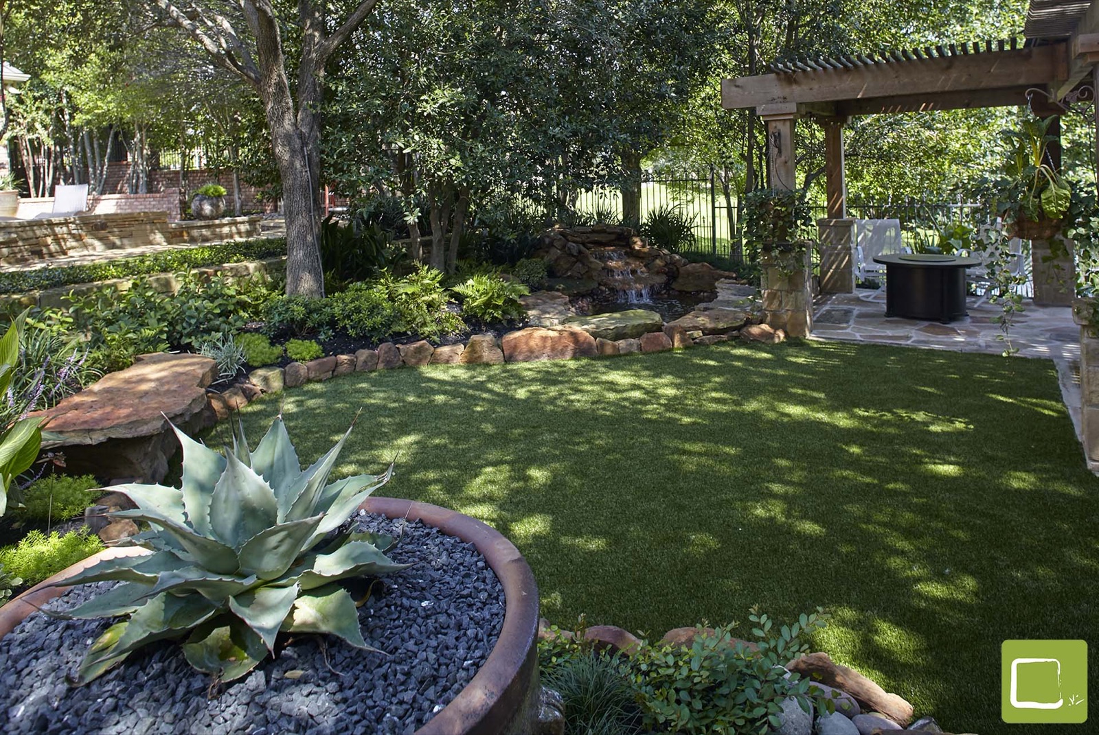 Tranquil Healing Gardens meditation space detail - natural organic landscape design by Original Landscape Concepts in Dallas